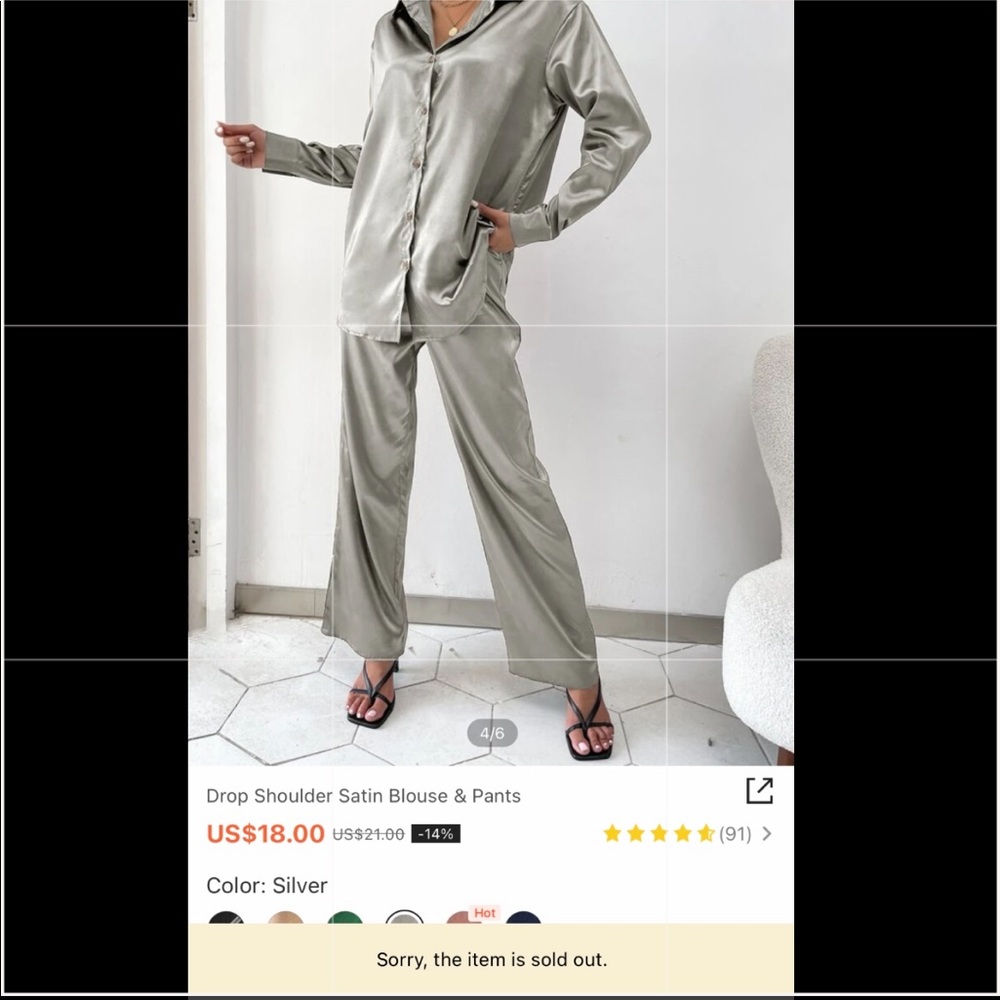 M SHEIN satin pajama set; ISO LARGE